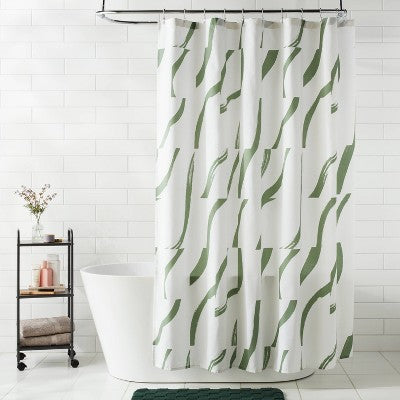 Fabric Painted Strokes Shower Curtain Green - Room Essentials