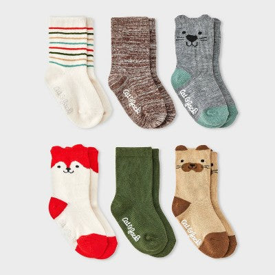 Baby 6pk Critter Crew Socks - Cat & Jack 6-12M