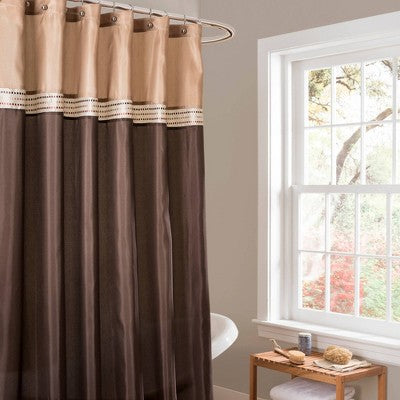 Lush Decor Terra Shower Curtain Beige/Brown : Microfiber, Machine Washable, Non-Slip Backing
