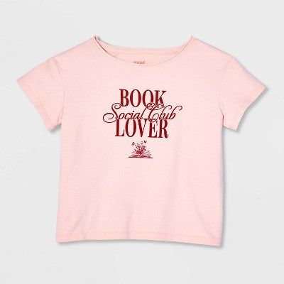 Girls' Off the Shoulder 'Book Lover' T-Shirt - Cat & Jack Pink M