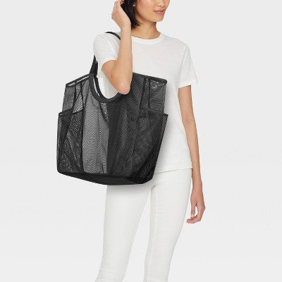 Packable Cut Out Mesh Tote Handbag - Shade & Shore Black