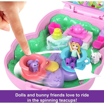 Polly Pocket Tea Party Bunny Compact Travel Toy Playset and Accessories - 10pc