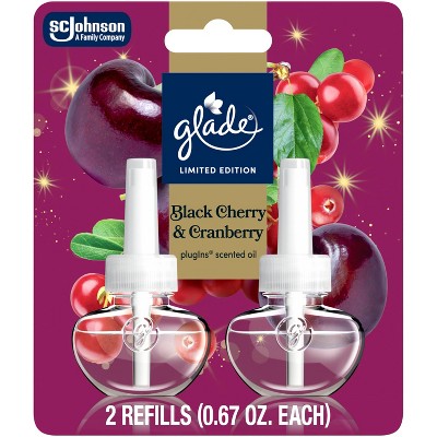 Glade Air Freshener Plug Ins Holiday Scented Oil Diffuser Refills - Black Cherry & Cranberry - 1.34 fl oz/2pk