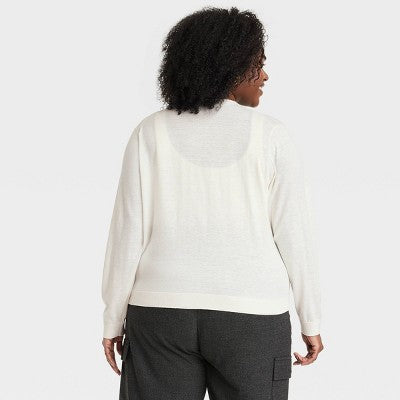 Women's Button-Front Cardigan - A New Day Cream 1X