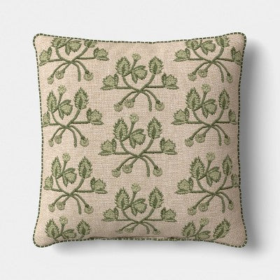 Square Embroidered Vine Pillow Neutral/Green - Threshold