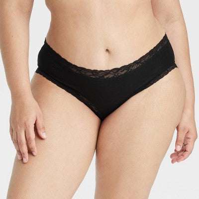 Women's Cotton Blend Hipster Underwear with Lace - Black M