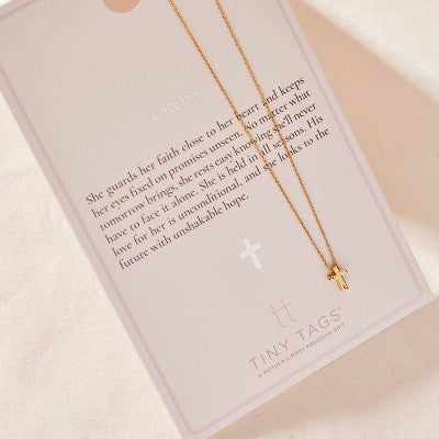 Tiny Tags 14K Gold Ion Plated Cross Chain Necklace - Gold