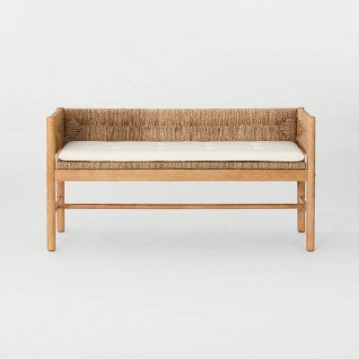 Elden Wood Bench with Woven Back and Loose Cushion Seat (FA) - Threshold designed with Studio McGee (LOCAL PICKUP ONLY)