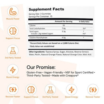 Create Wellness Creatine Monohydrate Sports Nutrition Supplements Gummies - Orange - 8oz/45ct: Vegan, Gluten-Free, Non-GMO
