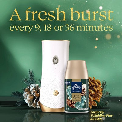 Glade Automatic Air Freshener Room Spray Holiday Scent Refills - Balsam & Spruce - 6.2oz