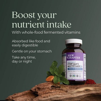 New Chapter Men's Multivitamin 55+,Extra B6 & B12,D3,Astaxanthin,Vitamin C & Zinc,Immune & Heart Health,One Daily Tablets - 30ct