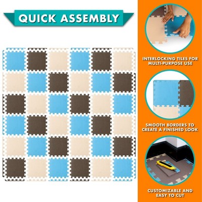 ProsourceFit Kids Solid Floor Play Mat 3/8-in, 36 Sq Ft - 36 Tiles, Blue/Brown/Beige (LOCAL PICKUP ONLY)