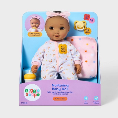 14" Nurturing Baby Doll - Brown Hair + Brown Eyes - Gigglescape