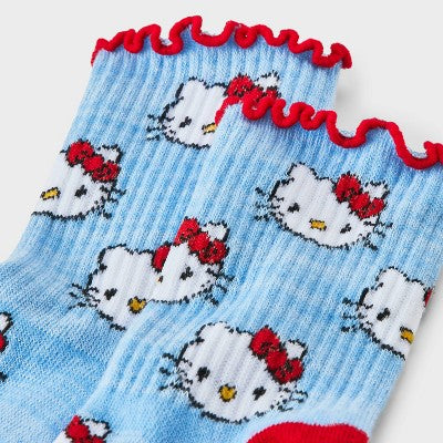 Women's Hello Kitty Mid Crew Sock - Blue/Red 4-10