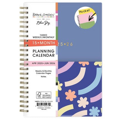 Blue Sky Brook Gossen Planner with Pocket 5"x8" Weekly/Monthly Wirebound (15 Month) Flower Flow Undated