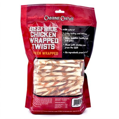 Canine Chews Chicken and Beef Twist Rawhide Dog Treats - 100ct