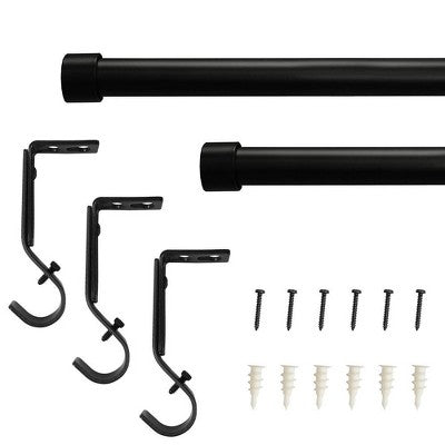 66"-120" Decorative Drapery Curtain Rod with End Cap Finials Matte Black - Lumi Home Furnishings: Adjustable Zinc Alloy (LOCAL PICKUP ONLY)