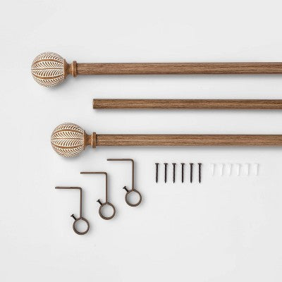 36"-66" Carved Light Woodtone Ball Curtain Rod - Threshold: Steel, Painted Finish, Single Rod, 0.875" Diameter (LOCAL PICKUP ONLY)