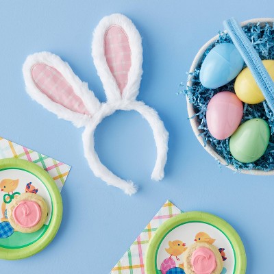 Bunny Ears Easter Headband White Pink Gingham - Spritz