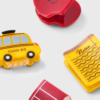 Teacher Apple Bus Pencil Mini Claw Hair Clip Set 4pc - Yellow