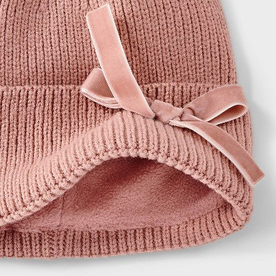 Girls' Satin Webbing Bow Beanie Hat - art class Pink