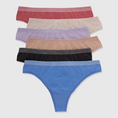 Hanes Women's 6pk Super Stretch Microfiber Comfort Flex Thong Underwear - Colors May Vary M