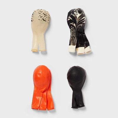 10ct Halloween Bats and Marble Mix Latex Balloon Pack Orange/Black - Spritz