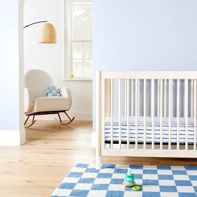Polyester Rayon Fitted Crib Sheet - Navy Blue Vertical Stripe - Cloud Island