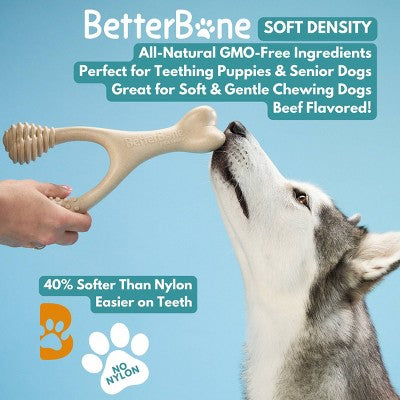 BetterBone Soft Beef Nylon Free Dog Bone Chew Toy - L: BPA-Free, Cellulose Material, Durable Construction