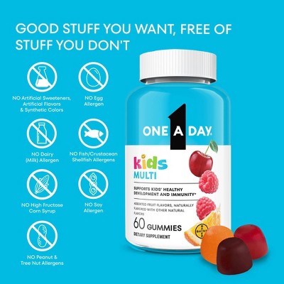 One A Day Kids' Multivitamin Gummies with Vitamin C, Immune Support - Assorted Fruit Flavors - 60ct