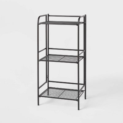 Folding 3 Narrow Shelves Black - Brightroom: Steel Utility Storage, Powder-Coated, Foldable, 30.5" Height, 15lb Capacity (LOCAL PICKUP ONLY)