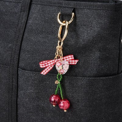 Gingham Bow and Cherry Handbag Charm - A New Day Red