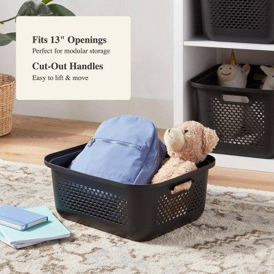 Small Decorative Plastic Bin with Cutout Handles Charcoal - Brightroom