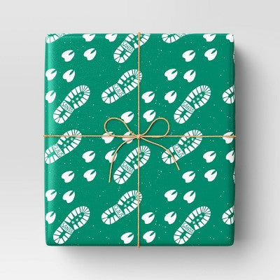 50 sq ft Santa and Reindeer Footprints Christmas Gift Wrap Green - Wondershop??????? (LOCAL PICKUP ONLY)