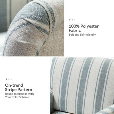 Fabio Modern Amchair Stripe with Wooden Leg | Karat Home-BLUE (LOCAL PICKUP ONLY)