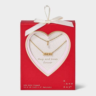14K Gold Dipped Cubic Zirconia "xoxo" Multi-Strand Necklace - A New Day Gold
