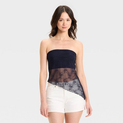 Women's Sheer Tube Top - Wild Fable Navy Blue L