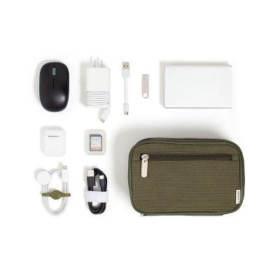 U Brands 8"x5.25" Dual Zip Corduroy Tech Organizer Olive