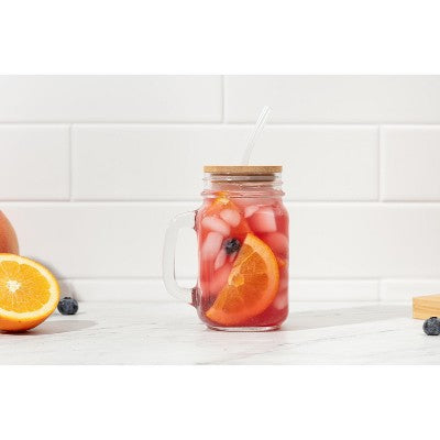 4PC Glass Jars with Bamboo Lids and Straw, 16oz Mason Jar Drinking Glasses – Reusable Tumbler Set for Cold Beverages