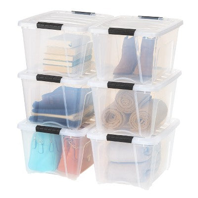 IRIS 32 Qt. Plastic Stackable Storage Bin with Lid, Clear, Storage Organizer, single tote