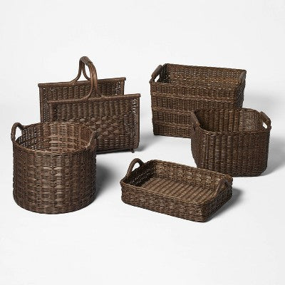 Rectangle Rattan Decorative Basket Dark Brown - Threshold designed with Studio McGee: FSC Certified Wicker Storage, Spot Clean