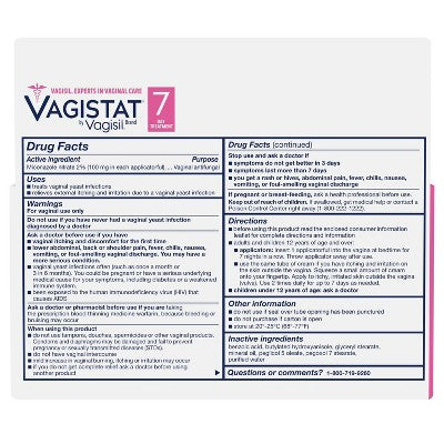 Vagisil 7 Day 2% Miconazole Nitrate Cream for Yeast Infection Treatment - 7ct