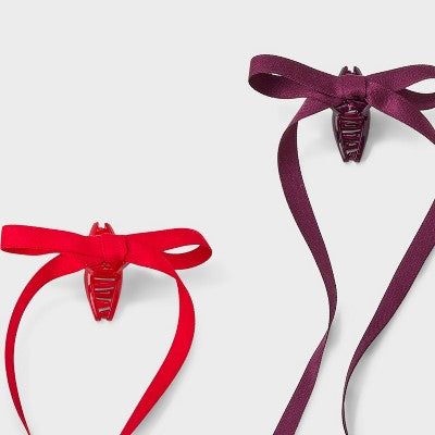Girls' 4pk Long Tail Satin Bow Claw Clip Set - art class Maroon/Red