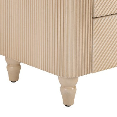 ModernLuxe Fluted 3 Drawers Nightstand Bedside Table End Table, Mid-Century Side Table with Gold Glossy Handles & Gourd Legs, Champagne (LOCAL PICKUP ONLY)