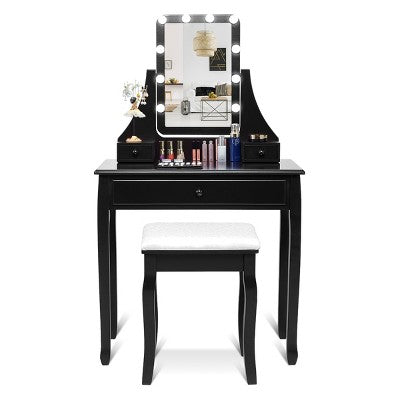 Costway Vanity Table 10 Dimmable Bulbs Makeup Dressing Desk Black (LOCAL PICKUP ONLY)