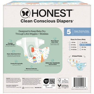 The Honest Company Clean Conscious Diapers - Ocean Bottoms & Chilly Cheeks - Size 5 - 44ct