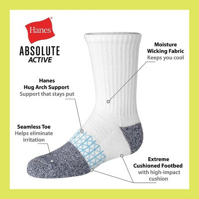 Hanes Boys' 4pk Absolute Active Crew Socks - White M