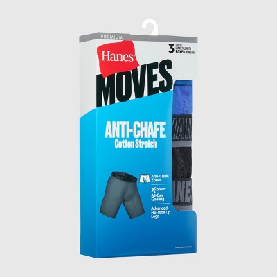 Hanes Men's Anti-Chafe Long Leg Boxer Briefs 3pk - Black/Gray/Blue M