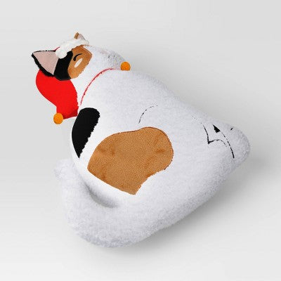 Shaped Christmas Kitty Faux Shearling Throw Pillow Ivory/Brown - Wondershop