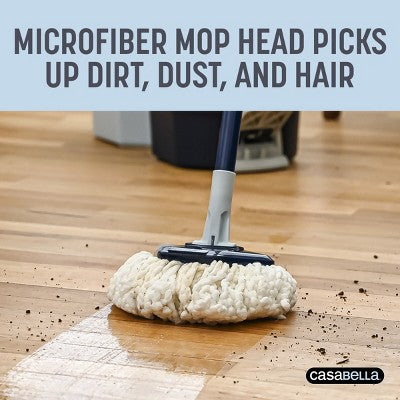 Casabella Clean Water Spin Mop with Extra Refill: Portable Microfiber Floor Cleaning Tool for Multi-Surface Use